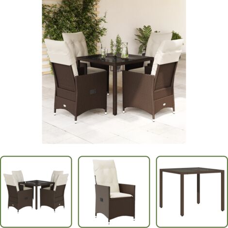 Sedie da giardino reclinabili -  Set da Pranzo da Giardino 5pz con Cuscini in Polyrattan Marrone