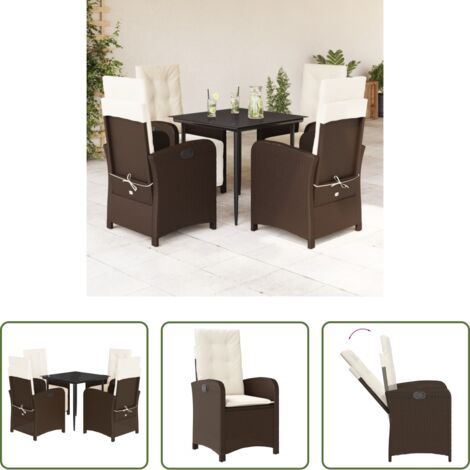 Sedie da giardino reclinabili -  Set da Pranzo da Giardino 5pz con Cuscini in Polyrattan Marrone