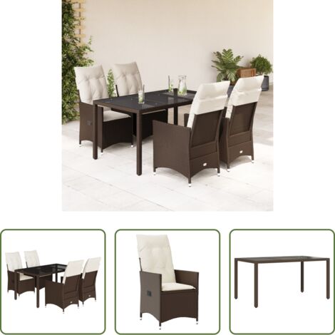 Sedie da giardino reclinabili -  Set da Pranzo da Giardino 5pz con Cuscini in Polyrattan Marrone