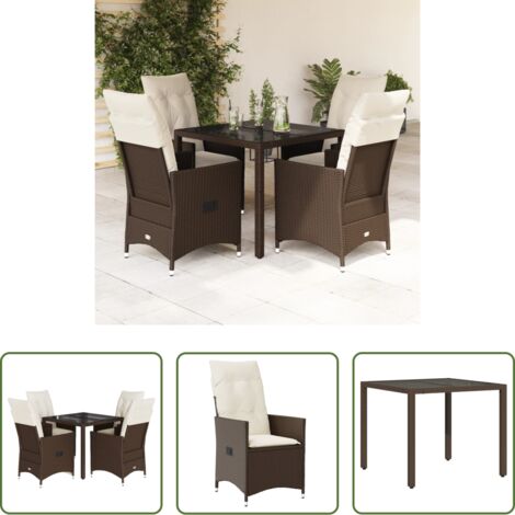 Sedie da giardino reclinabili -  Set da Pranzo da Giardino 5pz con Cuscini in Polyrattan Marrone