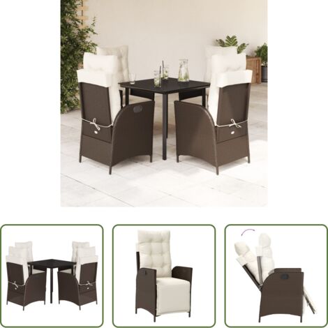Sedie da giardino reclinabili -  Set da Pranzo da Giardino 5pz con Cuscini in Polyrattan Marrone
