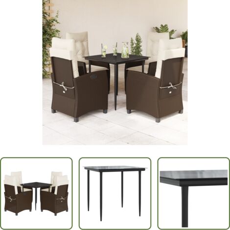Sedie da giardino reclinabili -  Set da Pranzo da Giardino 5pz con Cuscini in Polyrattan Marrone