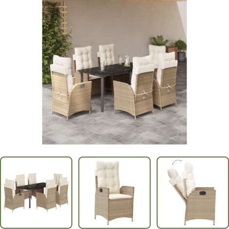 Sedie da giardino reclinabili -  Set da Pranzo da Giardino 7 pz con Cuscini Beige in Polyrattan