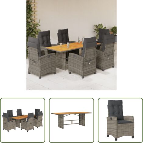 Sedie da giardino reclinabili -  Set da Pranzo da Giardino 7 pz con Cuscini in Polyrattan Grigio