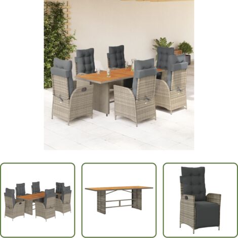 Sedie da giardino reclinabili -  Set da Pranzo da Giardino 7 pz con Cuscini in Polyrattan Grigio
