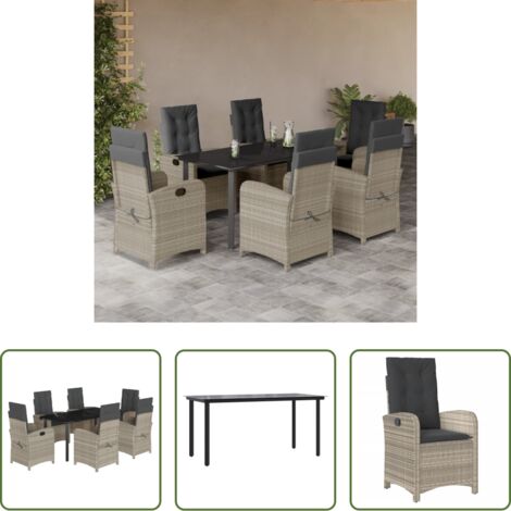 Sedie da giardino reclinabili -  Set da Pranzo da Giardino 7 pz Cuscini Polyrattan Grigio Chiaro