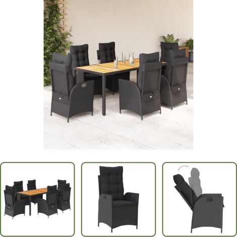 Sedie da giardino reclinabili -  Set da Pranzo da Giardino 7 pz Nero con Cuscini in Polyrattan
