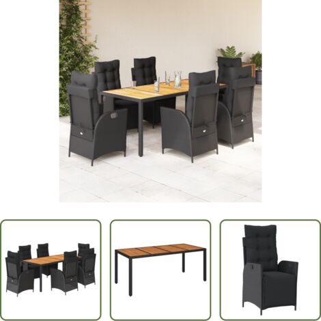 Sedie da giardino reclinabili -  Set da Pranzo da Giardino 7 pz Nero con Cuscini in Polyrattan