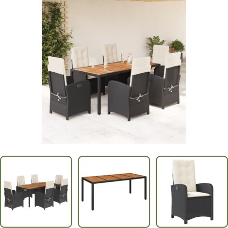 Sedie da giardino reclinabili -  Set da Pranzo da Giardino 7 pz Nero con Cuscini in Polyrattan