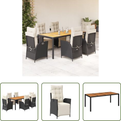 Sedie da giardino reclinabili -  Set da Pranzo da Giardino 7 pz Nero con Cuscini in Polyrattan