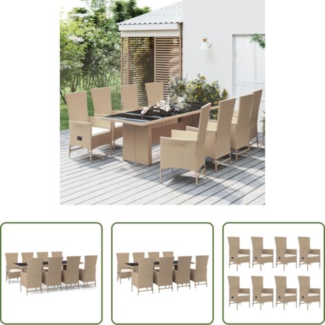 Sedie da giardino reclinabili -  Set da Pranzo da Giardino 9 pz con Cuscini Beige in Polyrattan
