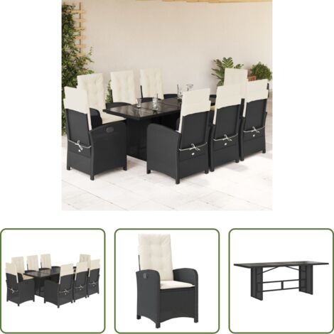 Sedie da giardino reclinabili -  Set da Pranzo da Giardino 9 pz con Cuscini Nero in Polyrattan