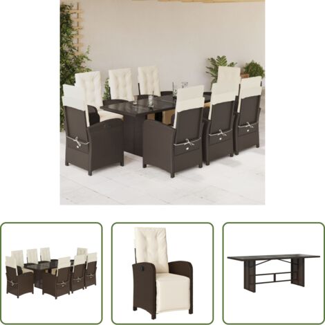 Sedie da giardino reclinabili -  Set da Pranzo da Giardino 9pz con Cuscini Marrone in Polyrattan