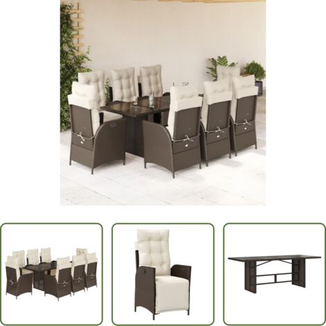 Sedie da giardino reclinabili -  Set da Pranzo da Giardino 9pz con Cuscini Marrone in Polyrattan