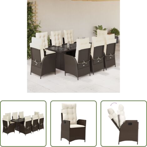 Sedie da giardino reclinabili -  Set da Pranzo da Giardino 9pz con Cuscini Marrone in Polyrattan