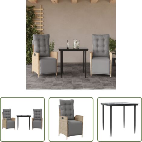 Sedie da giardino reclinabili -  Set Pranzo da Giardino 3 pz con Cuscini Beige Misto Polyrattan