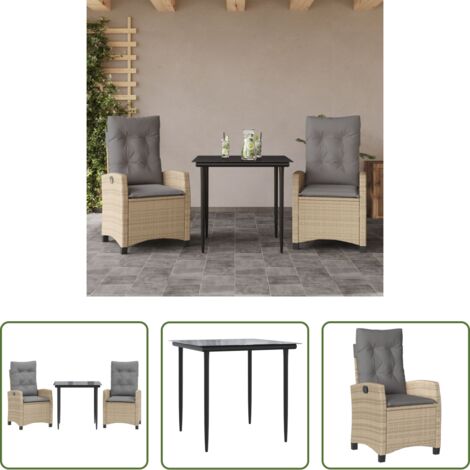 Sedie da giardino reclinabili -  Set Pranzo da Giardino 3 pz con Cuscini Beige Misto Polyrattan
