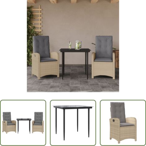 Sedie da giardino reclinabili -  Set Pranzo da Giardino 3 pz con Cuscini Beige Misto Polyrattan