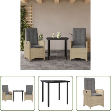 Sedie da giardino reclinabili -  Set Pranzo da Giardino 3 pz con Cuscini Beige Misto Polyrattan