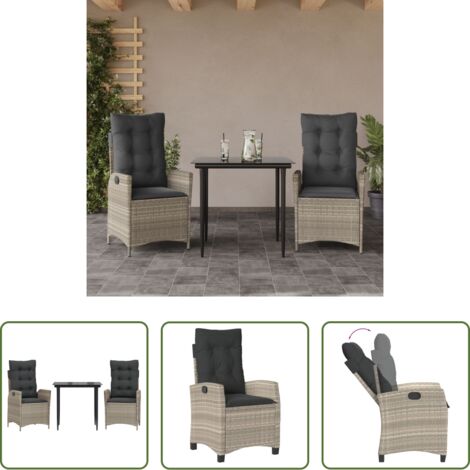 Sedie da giardino reclinabili -  Set Pranzo da Giardino 3pz con Cuscini Grigio Chiaro Polyrattan