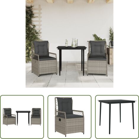 Sedie da giardino reclinabili -  Set Pranzo da Giardino 3pz con Cuscini Grigio Chiaro Polyrattan