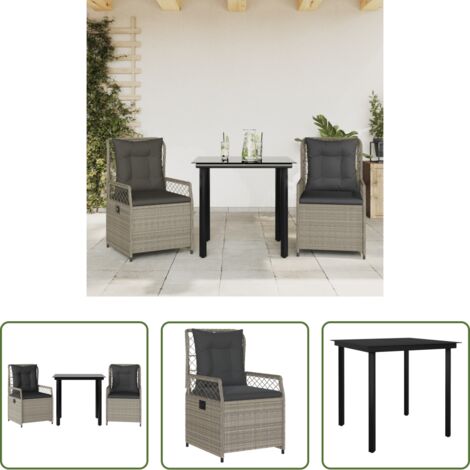 Sedie da giardino reclinabili -  Set Pranzo da Giardino 3pz con Cuscini Grigio Chiaro Polyrattan