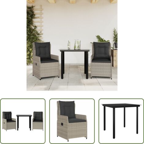 Sedie da giardino reclinabili -  Set Pranzo da Giardino 3pz con Cuscini Grigio Chiaro Polyrattan