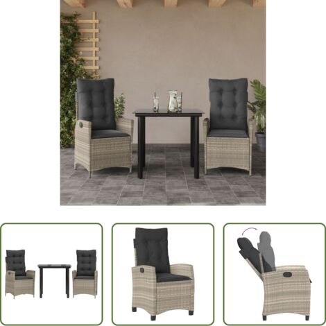 Sedie da giardino reclinabili -  Set Pranzo da Giardino 3pz con Cuscini Grigio Chiaro Polyrattan