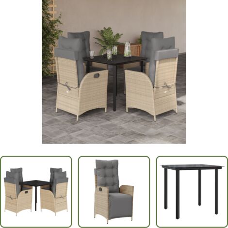 Sedie da giardino reclinabili - Set Pranzo da Giardino 5 pz con Cuscini Beige Misto Polyrattan