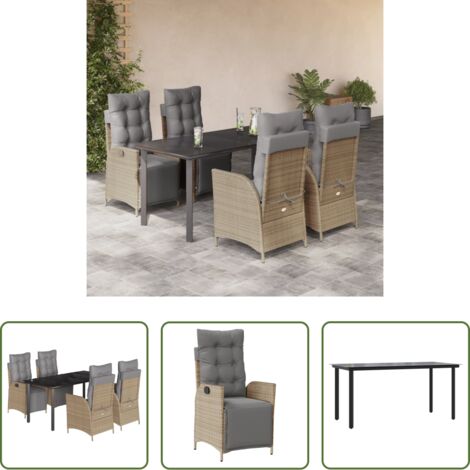 Sedie da giardino reclinabili -  Set Pranzo da Giardino 5 pz con Cuscini Beige Misto Polyrattan