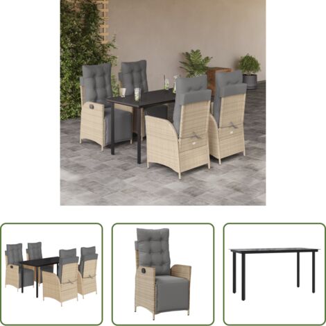 Sedie da giardino reclinabili -  Set Pranzo da Giardino 5 pz con Cuscini Beige Misto Polyrattan
