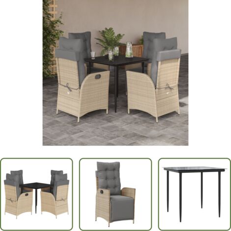 Sedie da giardino reclinabili - Set Pranzo da Giardino 5 pz con Cuscini Beige Misto Polyrattan