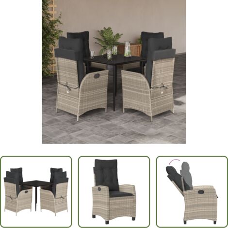 Sedie da giardino reclinabili -  Set Pranzo da Giardino 5pz con Cuscini Grigio Chiaro Polyrattan