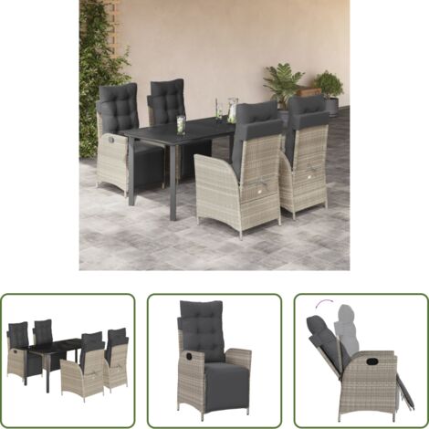 Sedie da giardino reclinabili -  Set Pranzo da Giardino 5pz con Cuscini Grigio Chiaro Polyrattan
