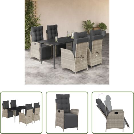 Sedie da giardino reclinabili -  Set Pranzo da Giardino 5pz con Cuscini Grigio Chiaro Polyrattan