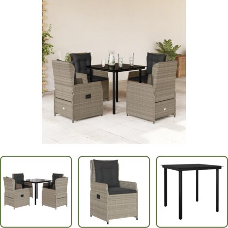 Sedie da giardino reclinabili -  Set Pranzo da Giardino 5pz con Cuscini Grigio Chiaro Polyrattan