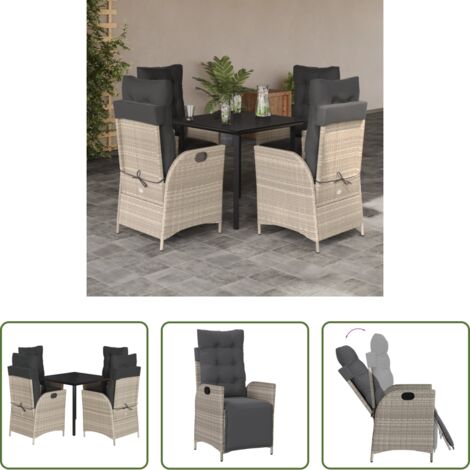 Sedie da giardino reclinabili -  Set Pranzo da Giardino 5pz con Cuscini Grigio Chiaro Polyrattan