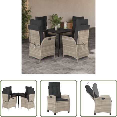 Sedie da giardino reclinabili - Set Pranzo da Giardino 5pz con Cuscini Grigio Chiaro Polyrattan