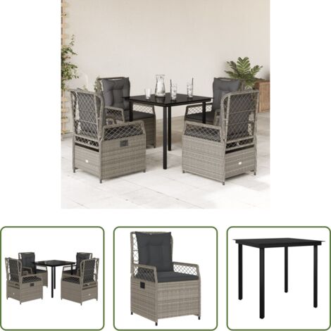 Sedie da giardino reclinabili -  Set Pranzo da Giardino 5pz con Cuscini Grigio Chiaro Polyrattan