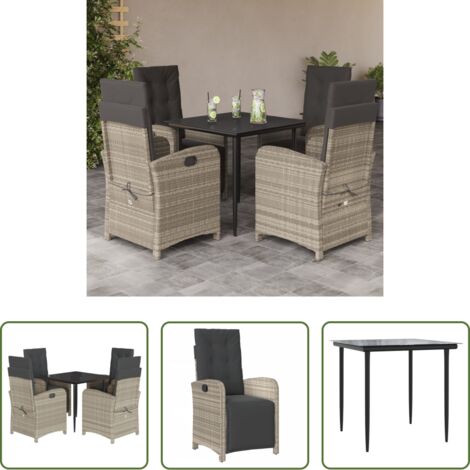 Sedie da giardino reclinabili -  Set Pranzo da Giardino 5pz con Cuscini Grigio Chiaro Polyrattan