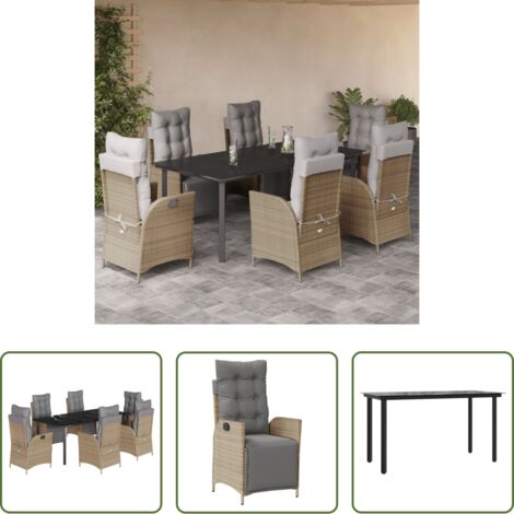 Sedie da giardino reclinabili -  Set Pranzo da Giardino 7 pz con Cuscini Beige Misto Polyrattan