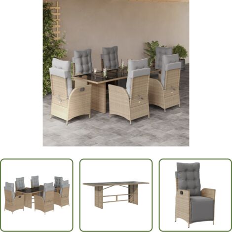 Sedie da giardino reclinabili -  Set Pranzo da Giardino 7 pz con Cuscini Beige Misto Polyrattan