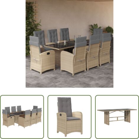 Sedie da giardino reclinabili -  Set Pranzo da Giardino 9 pz con Cuscini Beige Misto Polyrattan