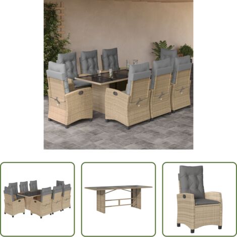 Sedie da giardino reclinabili -  Set Pranzo da Giardino 9 pz con Cuscini Beige Misto Polyrattan