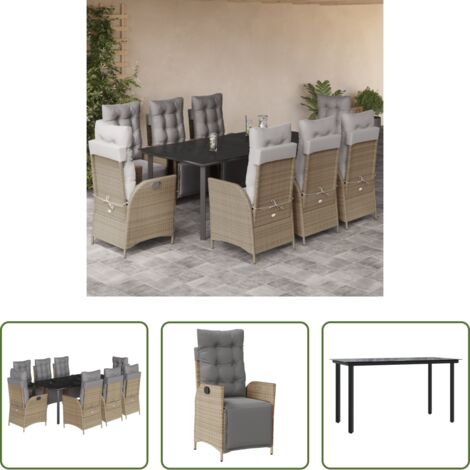 Sedie da giardino reclinabili -  Set Pranzo da Giardino 9 pz con Cuscini Beige Misto Polyrattan