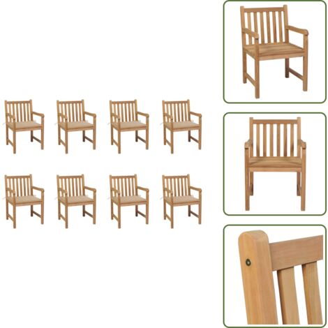 Sedie da giardino rustiche - vidaXL Sedie da Giardino 8 pz con Cuscini Beige in Massello di Teak - Sedie da giardino per patio