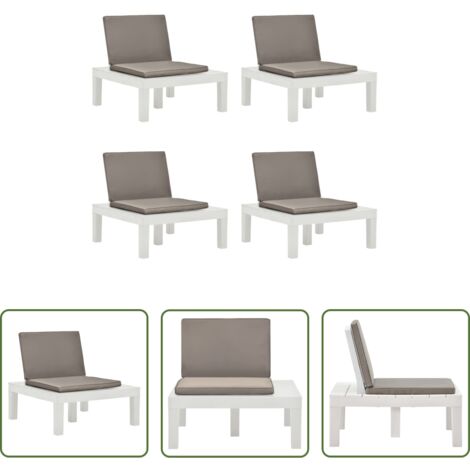 Sedie da giardino -  Sedie a Sdraio da Giardino e Cuscini 4 pz in Plastica Bianche