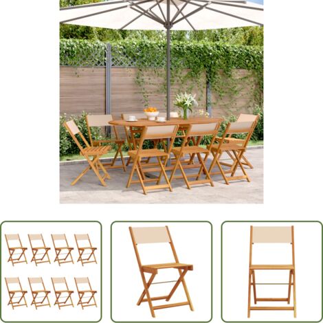 Sedie da giardino -  Sedie da Giardino Pieghevoli 8pz Beige Tessuto e Legno Massello