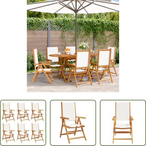 Sedie da giardino -  Sedie da Giardino Reclinabili 6pz Bianco Crema Tessuto e Legno