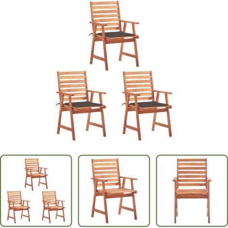 Sedie da giardino -  Sedie da Pranzo da Esterni con Cuscini 3 pz Massello di Acacia